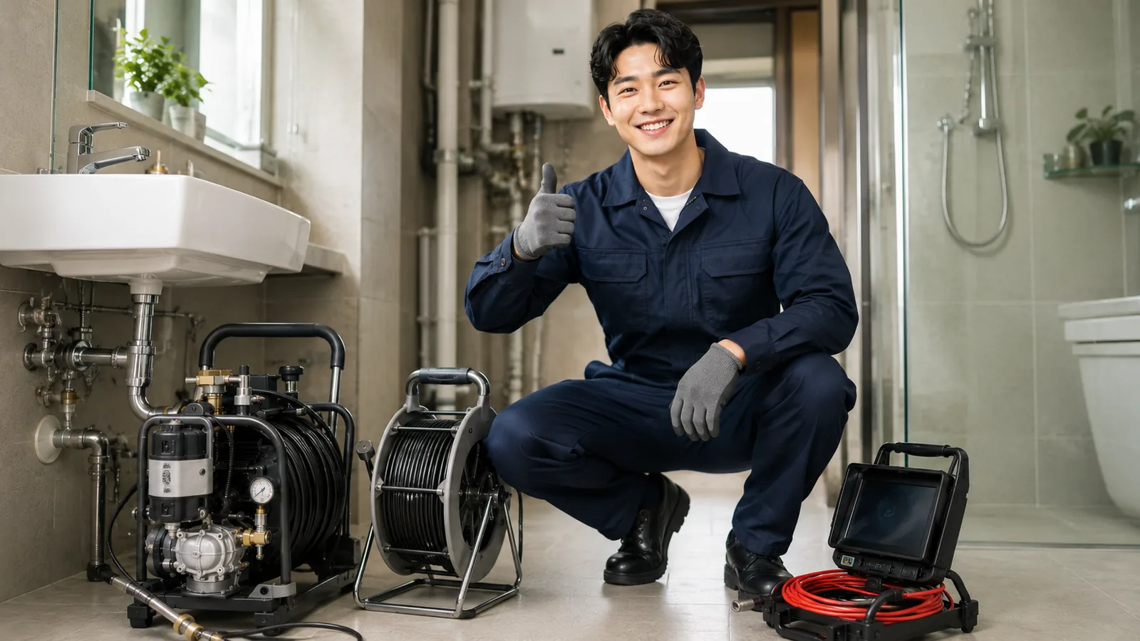 서울 동북권 변기막힘 작업복 기술자와 변기내시경·전동스프링 전문 장비
